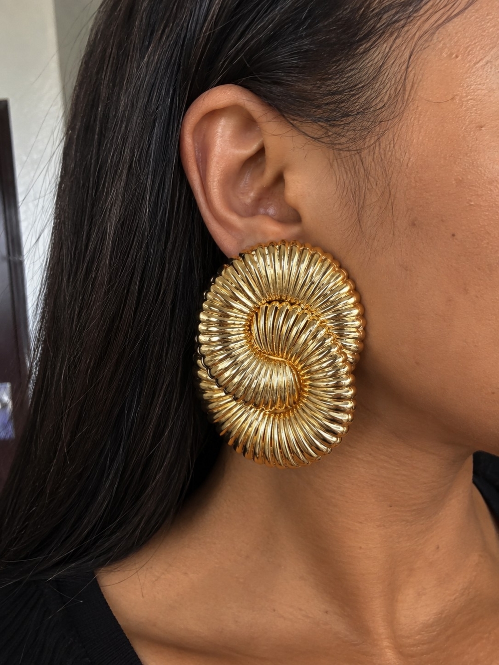 Gold Spiral Statement Earrings - Women's Fashion Jewelry